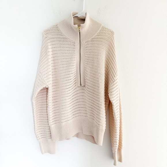 Varley 100% Cotton Boho Tara Pointelle Half Zip Knit Sweater Pullover M - Picture 5 of 9